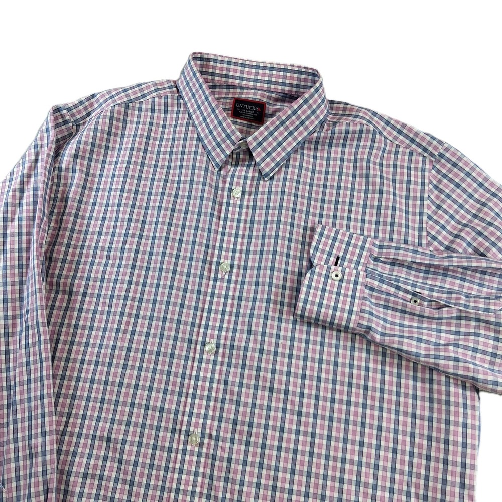UNTUCKit Mens Shirt XXL Pink Blue Plaid Slim Fit Wrinkle Free Cotton Long Sleeve